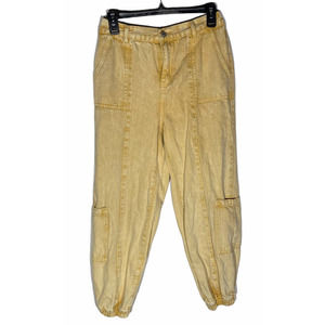 Blue Blush Yellow Denim Cargo Jogger Pants